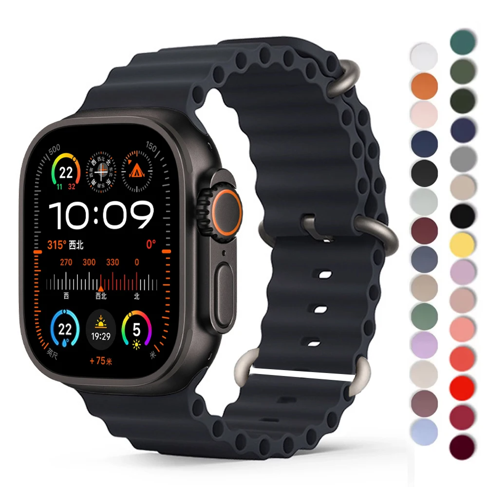 Ocean Band for Apple watch Ultra 49mm 45mm 46mm 42mm 44mm 40mm 41mm Silicone sport bracelet correa series 10 9 7 8 5 6 SE strap